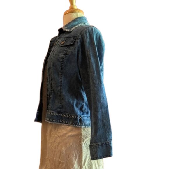 Ruby Rd Jean Jacket Fringe studs cropped. 6P - Picture 3 of 7